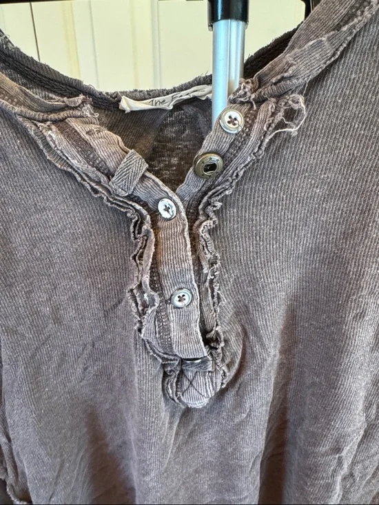 We The Free Free People Washed Henley Tee - Charcoal Gray - Picture 5 of 9